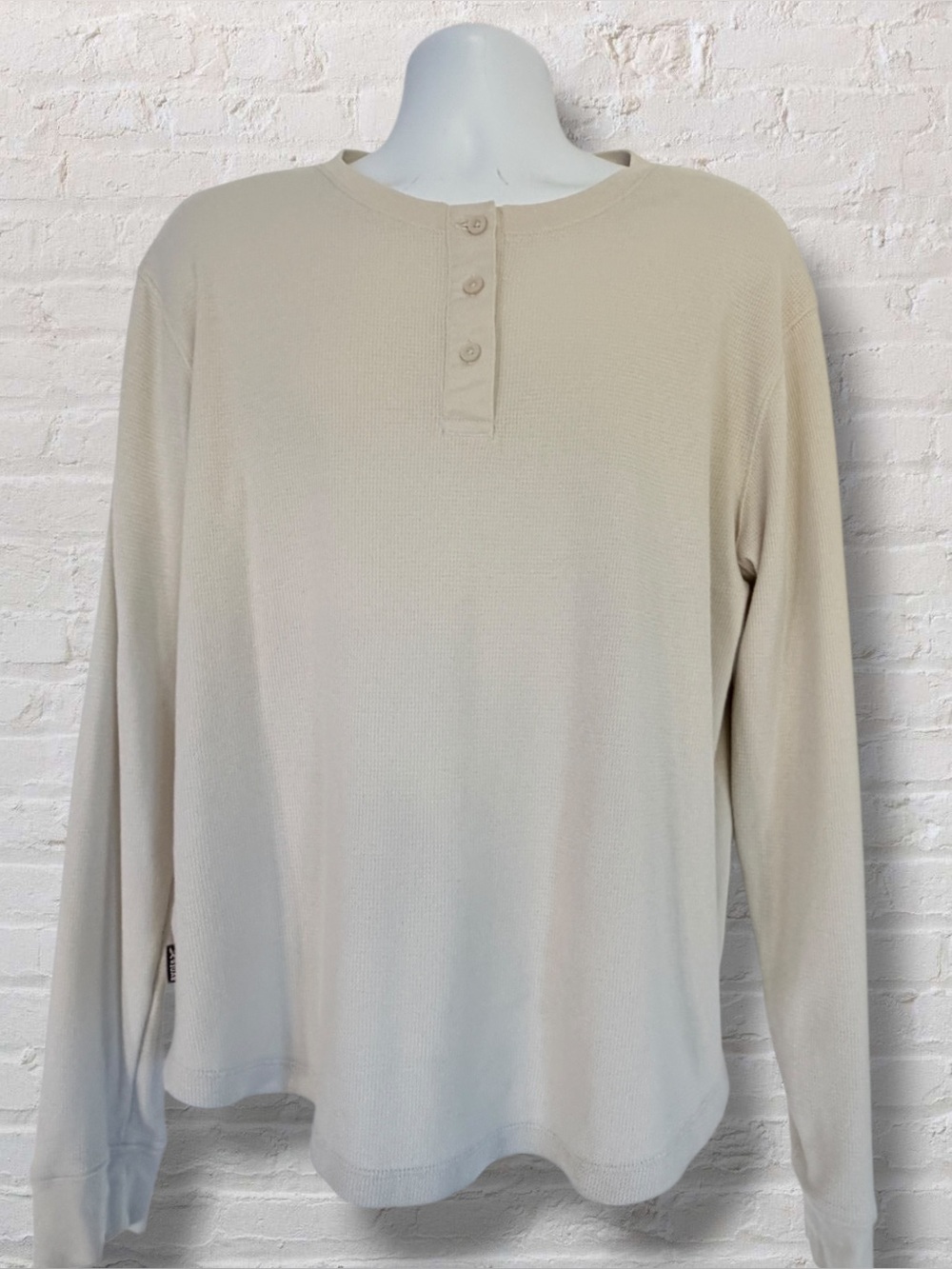 Eddie Bauer Men’s Large Thermal Henley Shirt Cream Waffle Knit Long Sleeve